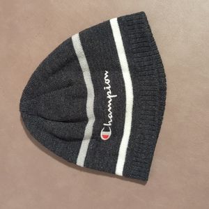 Champion Beanie Hat Gray 2 white stripes